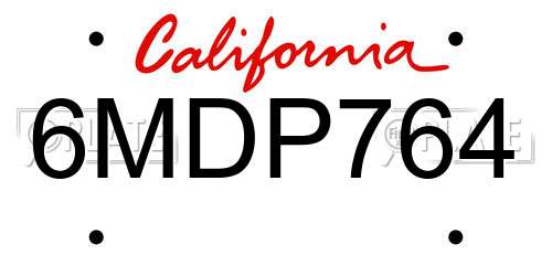 6MDP764 California License Plate