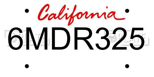 6MDR325 California License Plate