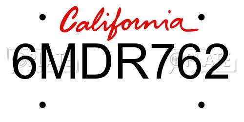 6MDR762 California License Plate
