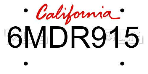 6MDR915 California License Plate