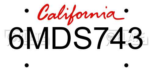 6MDS743 California License Plate
