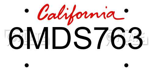 6MDS763 California License Plate