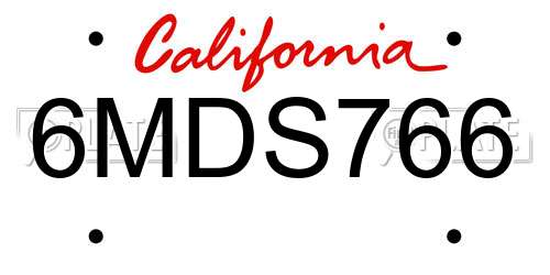 6MDS766 California License Plate