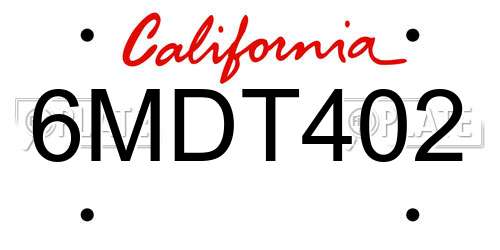 6MDT402 California License Plate