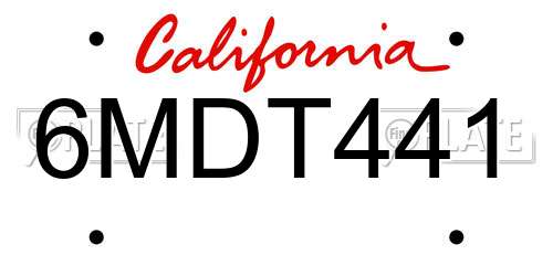 6MDT441 California License Plate