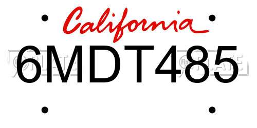 6MDT485 California License Plate