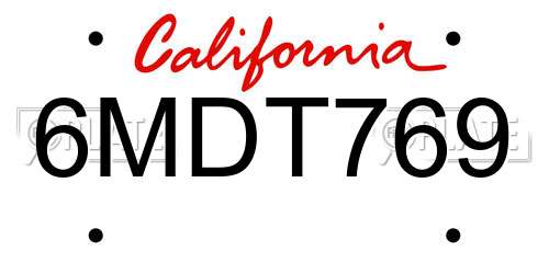 6MDT769 California License Plate