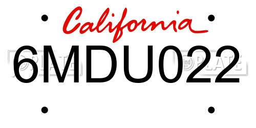 6MDU022 California License Plate