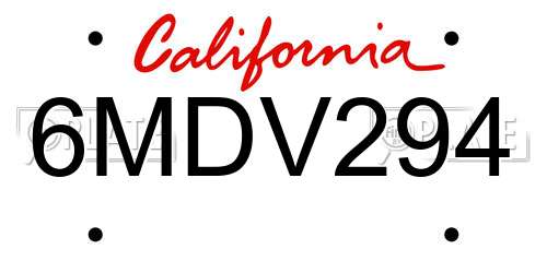 6MDV294 California License Plate