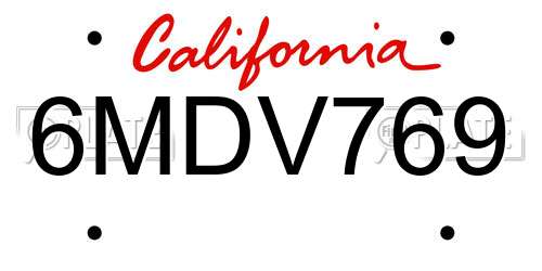 6MDV769 California License Plate