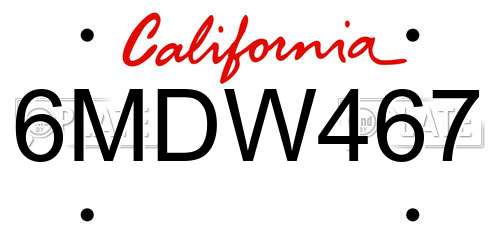 6MDW467 California License Plate