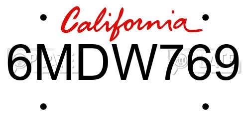6MDW769 California License Plate