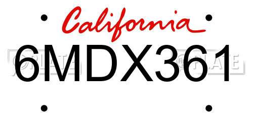 6MDX361 California License Plate