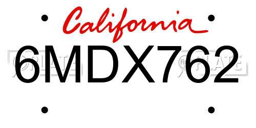 6MDX762 California License Plate