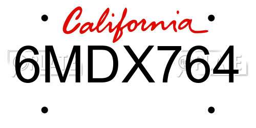 6MDX764 California License Plate