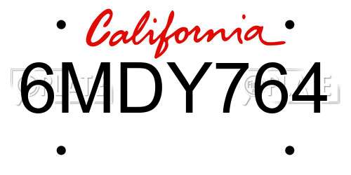 6MDY764 California License Plate