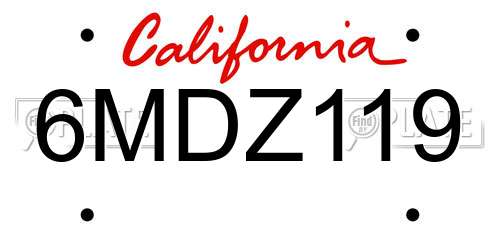 6MDZ119 California License Plate