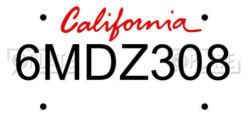 6MDZ308 California License Plate