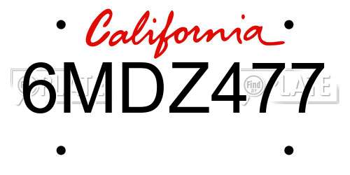 6MDZ477 California License Plate