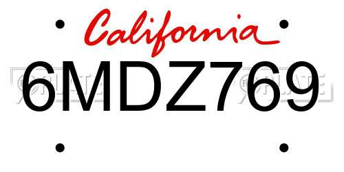 6MDZ769 California License Plate
