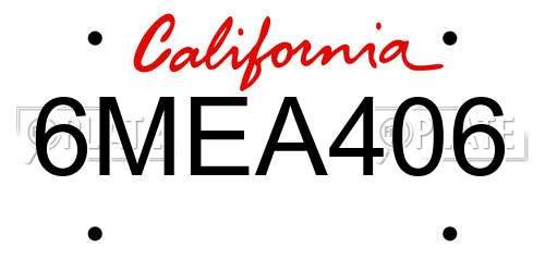 6MEA406 California License Plate