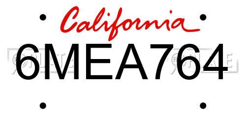 6MEA764 California License Plate
