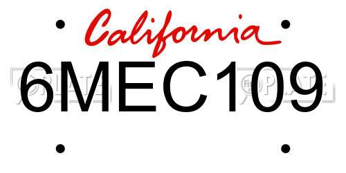 6MEC109 California License Plate