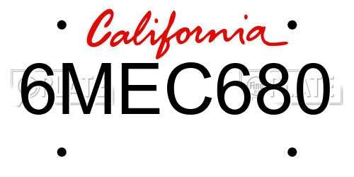 6MEC680 California License Plate