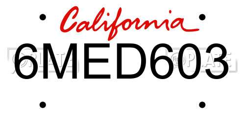 6MED603 California License Plate