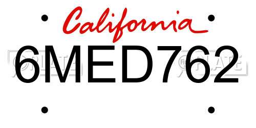 6MED762 California License Plate