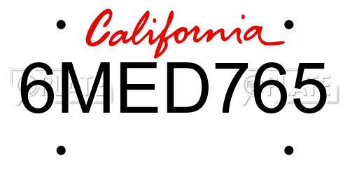 6MED765 California License Plate
