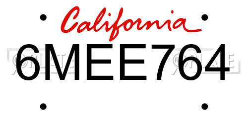 6MEE764 California License Plate