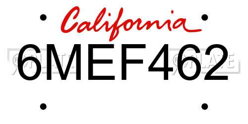 6MEF462 California License Plate