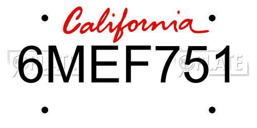 6MEF751 California License Plate