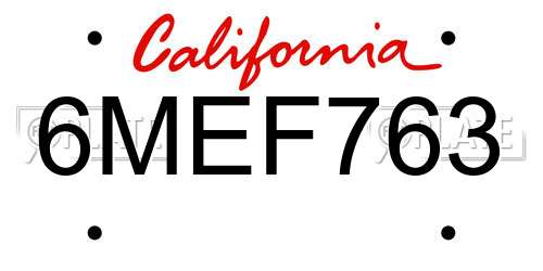 6MEF763 California License Plate