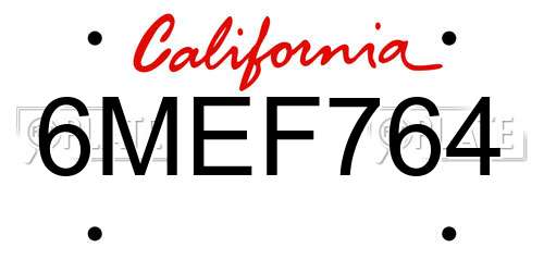 6MEF764 California License Plate