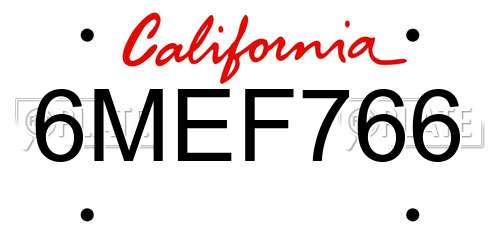 6MEF766 California License Plate