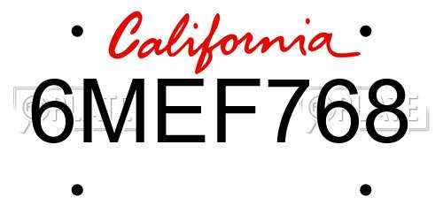 6MEF768 California License Plate
