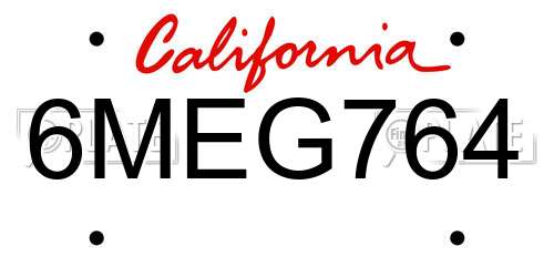 6MEG764 California License Plate