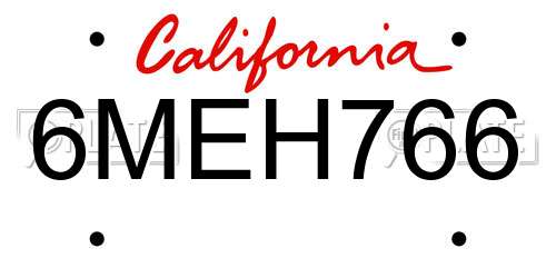 6MEH766 California License Plate