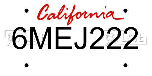 6MEJ222 California License Plate