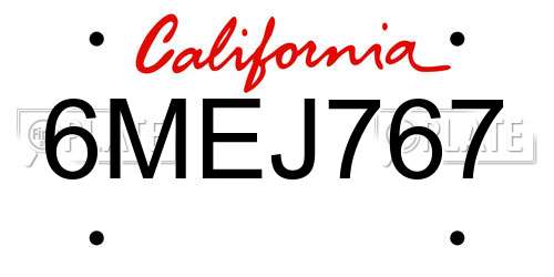 6MEJ767 California License Plate