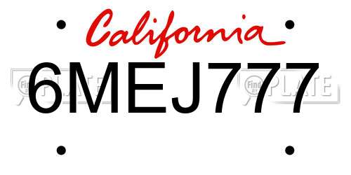 6MEJ777 California License Plate