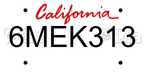 6MEK313 California License Plate
