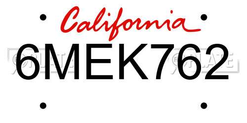 6MEK762 California License Plate