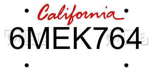 6MEK764 California License Plate