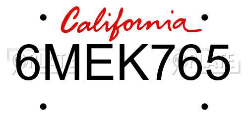 6MEK765 California License Plate