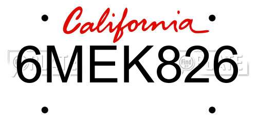 6MEK826 California License Plate