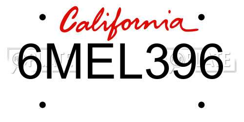 6MEL396 California License Plate