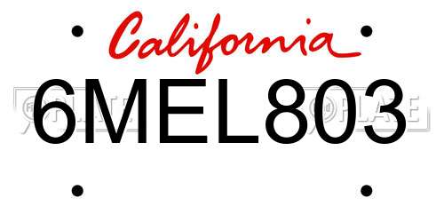 6MEL803 California License Plate